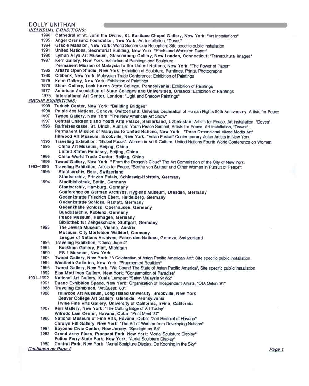 Dolly Unithan's Resume, pg 1